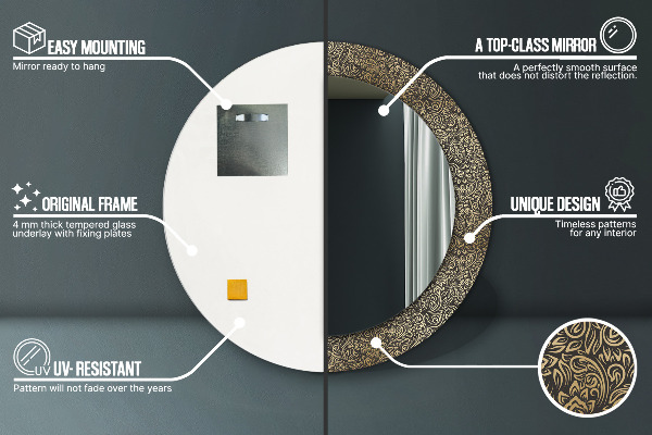 Kulaté zrcadlo rám s potiskem Zlaté ozdoby