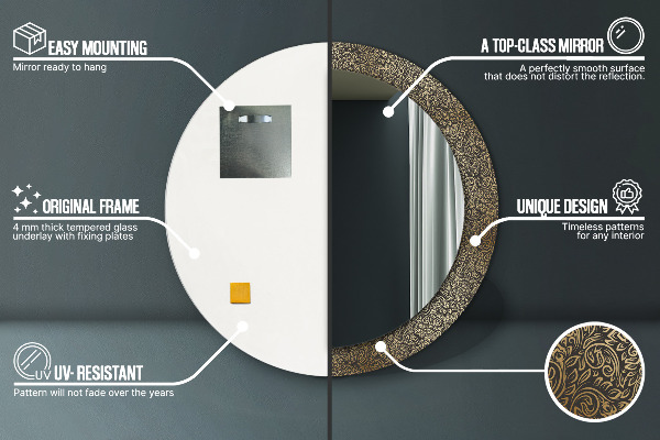 Kulaté zrcadlo rám s potiskem Zlaté ozdoby