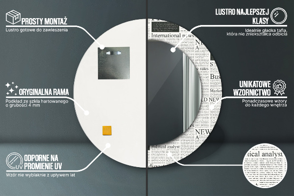 Kulaté dekorační zrcadlo na zeď Vzor z novin