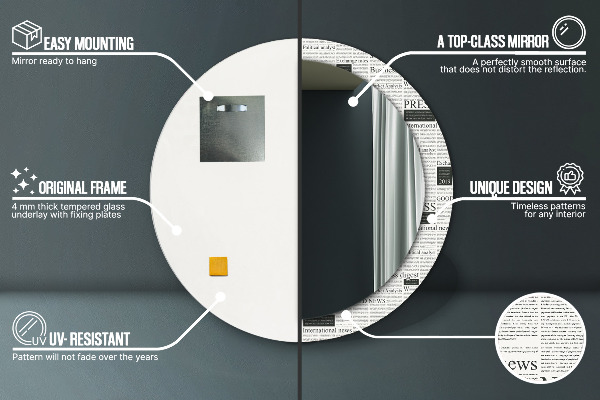 Kulaté dekorační zrcadlo na zeď Vzor z novin