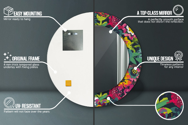 Kulaté dekorační zrcadlo na zeď Ručně -nakládané květiny