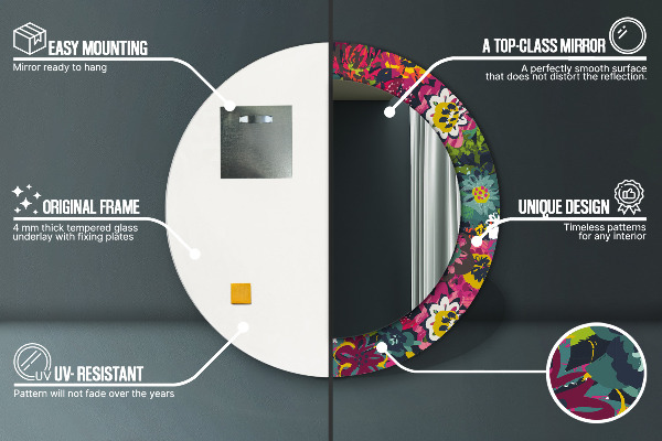 Kulaté dekorační zrcadlo na zeď Ručně -nakládané květiny