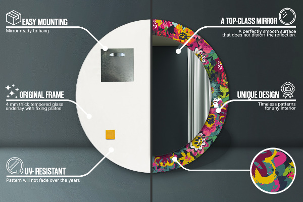 Kulaté dekorační zrcadlo na zeď Ručně -nakládané květiny