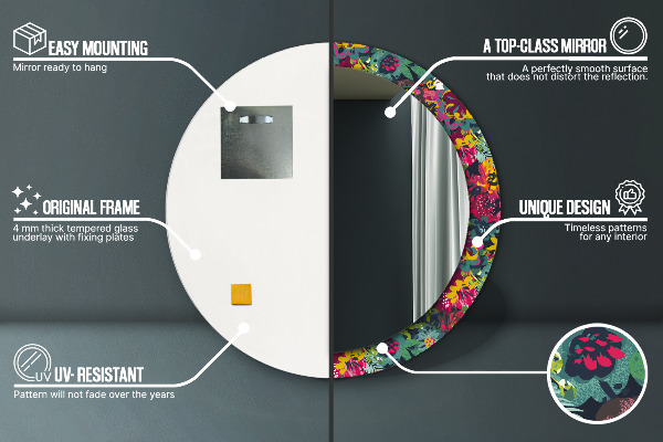 Kulaté dekorační zrcadlo na zeď Ručně -nakládané květiny