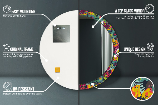 Kulaté dekorační zrcadlo na zeď Ručně -nakládané květiny