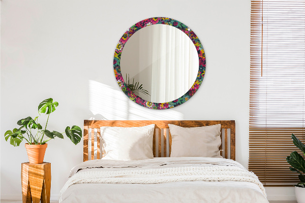 Kulaté dekorační zrcadlo na zeď Ručně -nakládané květiny