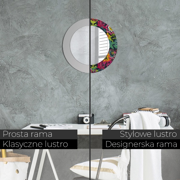 Kulaté dekorační zrcadlo na zeď Ručně -nakládané květiny