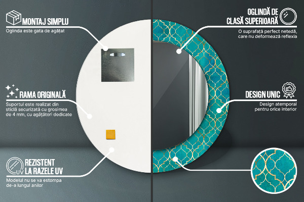 Kulaté dekorační zrcadlo na zeď Zelená a zlaté složení