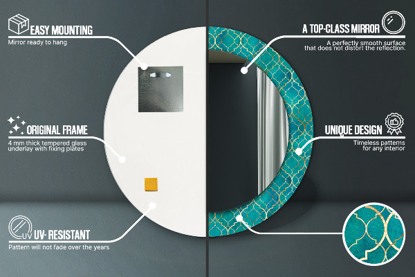 Kulaté dekorační zrcadlo na zeď Zelená a zlaté složení