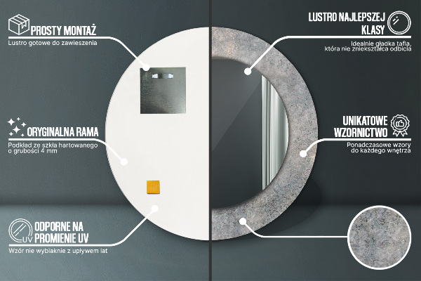 Kulaté zrcadlo s potiskem Vintage beton