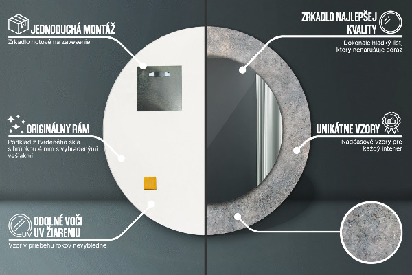 Kulaté zrcadlo s potiskem Vintage beton