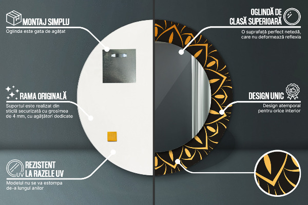 Kulaté dekorační zrcadlo Golden Mandala