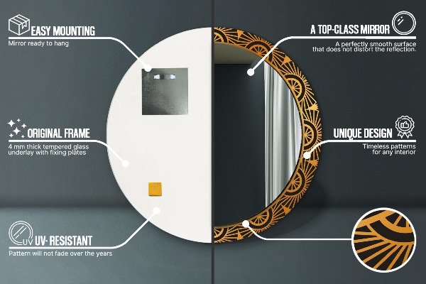 Kulaté dekorační zrcadlo Golden Mandala