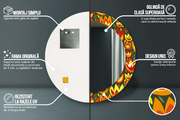 Kulaté dekorační zrcadlo na zeď Retro tulipány