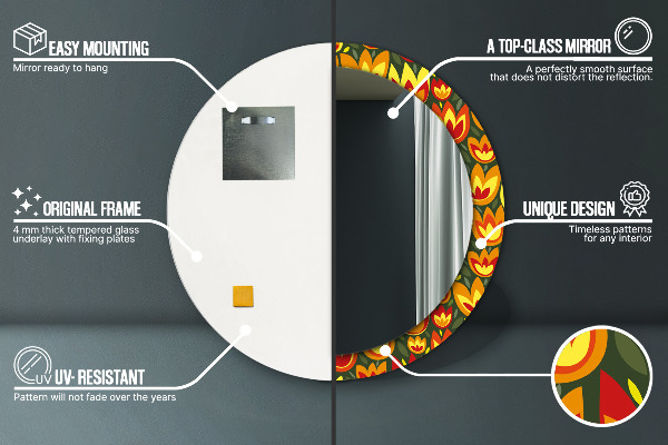 Kulaté dekorační zrcadlo na zeď Retro tulipány