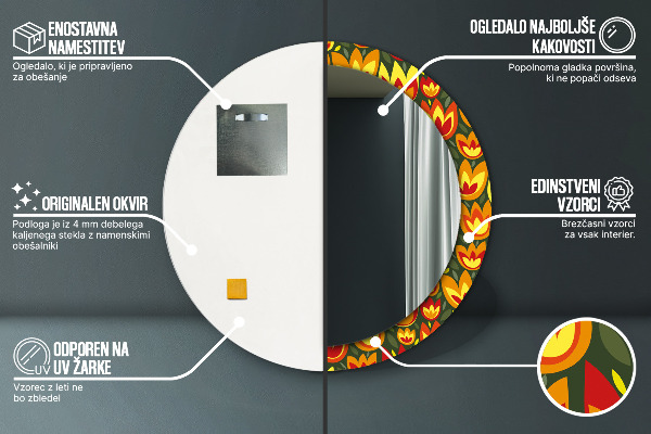 Kulaté dekorační zrcadlo na zeď Retro tulipány