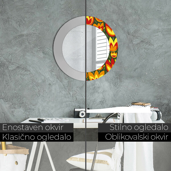 Kulaté dekorační zrcadlo na zeď Retro tulipány