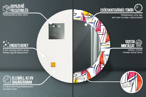 Kulaté dekorační zrcadlo Loď na jezeře