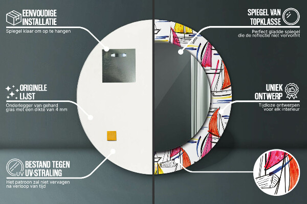 Kulaté dekorační zrcadlo Loď na jezeře