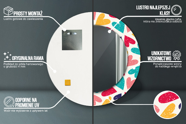 Kulaté dekorační zrcadlo Barevné srdce