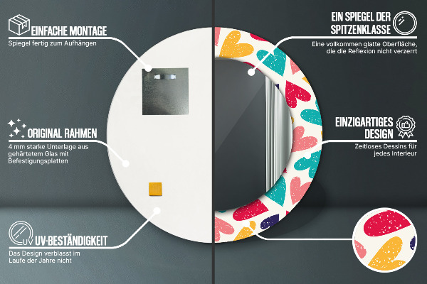 Kulaté dekorační zrcadlo Barevné srdce