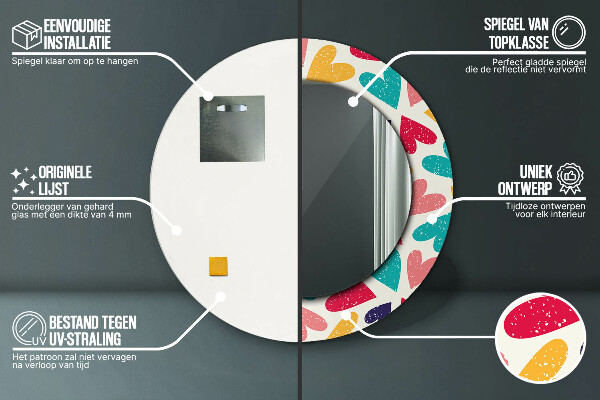 Kulaté dekorační zrcadlo Barevné srdce