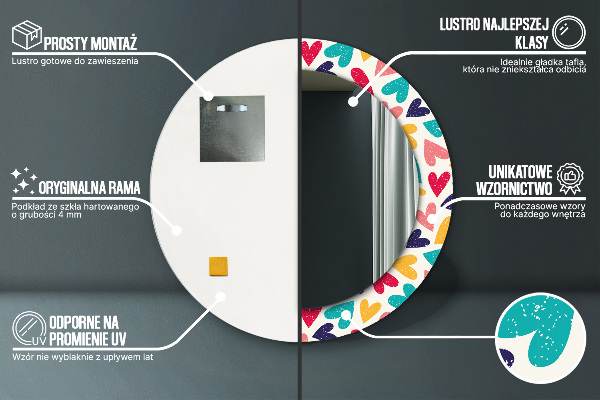 Kulaté dekorační zrcadlo Barevné srdce