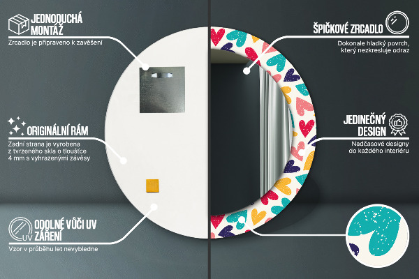 Kulaté dekorační zrcadlo Barevné srdce