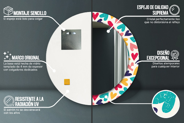 Kulaté dekorační zrcadlo Barevné srdce