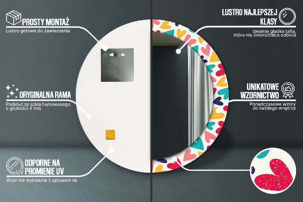 Kulaté dekorační zrcadlo Barevné srdce