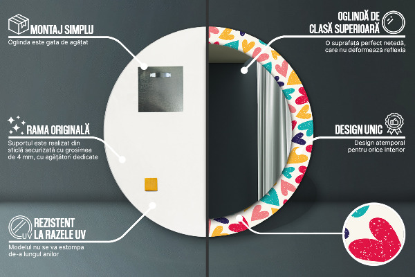 Kulaté dekorační zrcadlo Barevné srdce