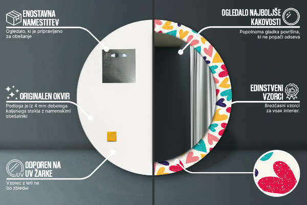 Kulaté dekorační zrcadlo Barevné srdce