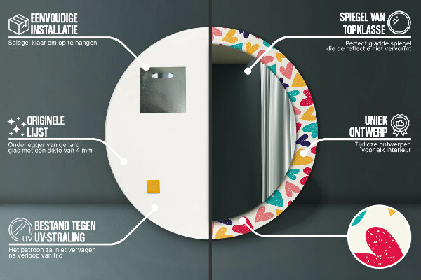 Kulaté dekorační zrcadlo Barevné srdce