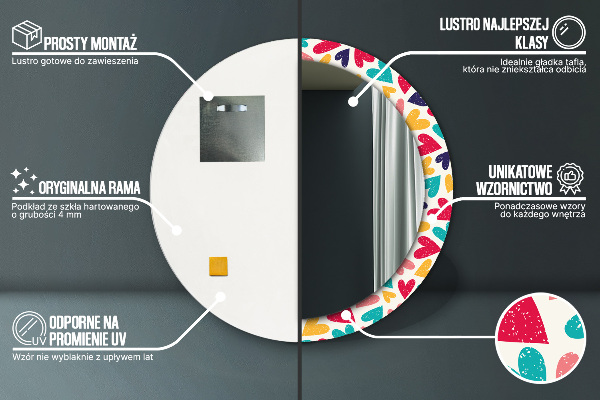 Kulaté dekorační zrcadlo Barevné srdce