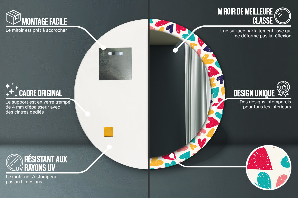 Kulaté dekorační zrcadlo Barevné srdce