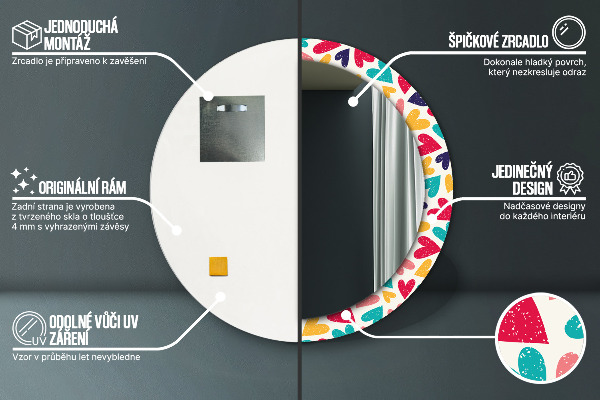 Kulaté dekorační zrcadlo Barevné srdce