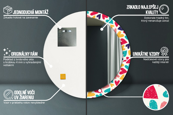 Kulaté dekorační zrcadlo Barevné srdce