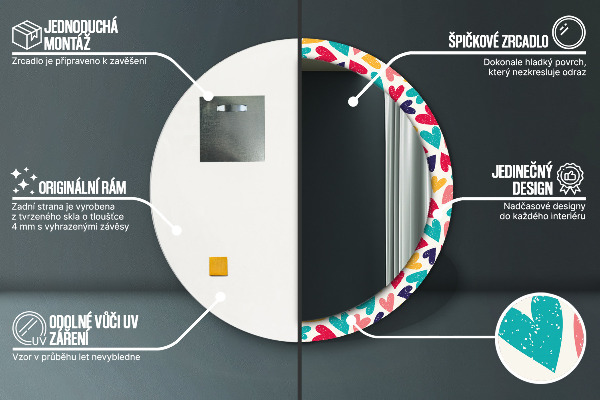 Kulaté dekorační zrcadlo Barevné srdce