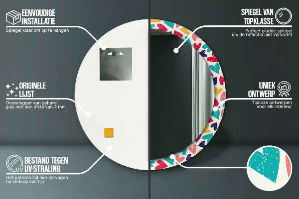 Kulaté dekorační zrcadlo Barevné srdce