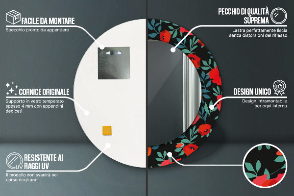 Kulaté dekorační zrcadlo Červené semeno máku