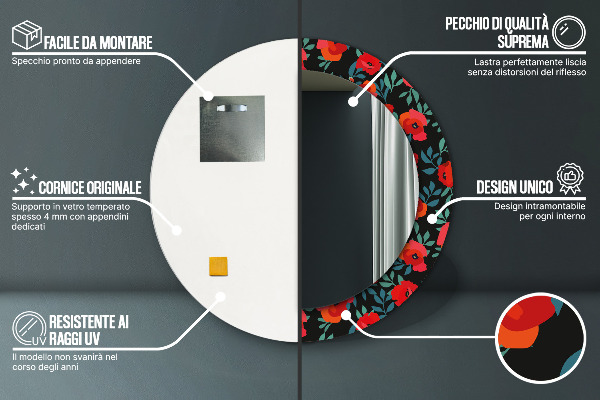 Kulaté dekorační zrcadlo Červené semeno máku