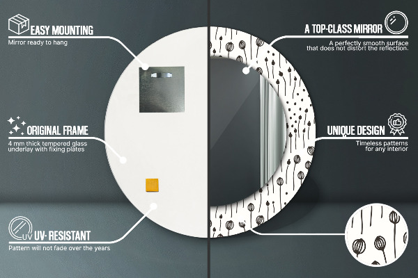 Kulaté dekorační zrcadlo na zeď Květinová kresba