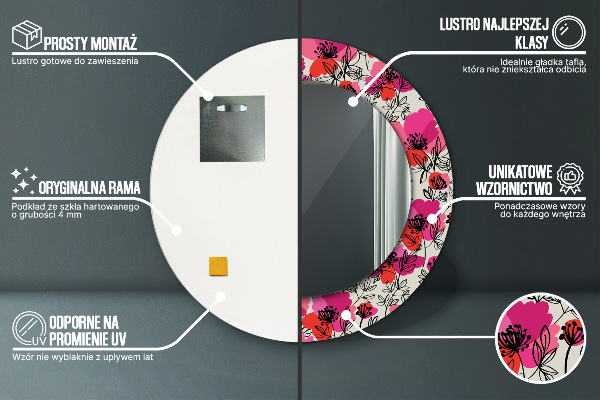 Kulaté zrcadlo rám s potiskem Růžové máky