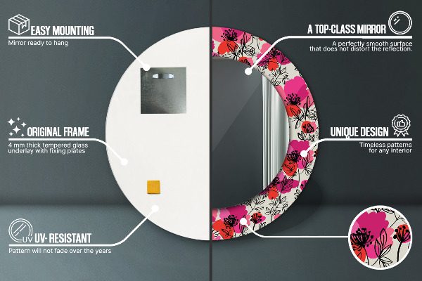 Kulaté zrcadlo rám s potiskem Růžové máky