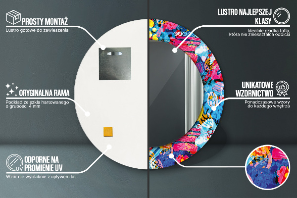 Kulaté zrcadlo rám s potiskem Barevné čmáraní