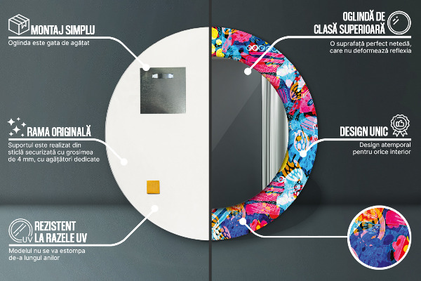 Kulaté zrcadlo rám s potiskem Barevné čmáraní