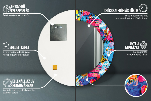 Kulaté zrcadlo rám s potiskem Barevné čmáraní