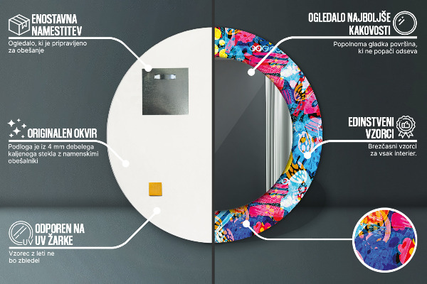 Kulaté zrcadlo rám s potiskem Barevné čmáraní