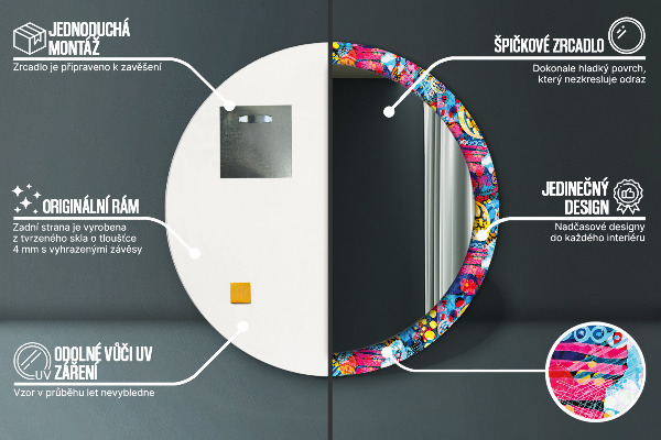 Kulaté zrcadlo rám s potiskem Barevné čmáraní