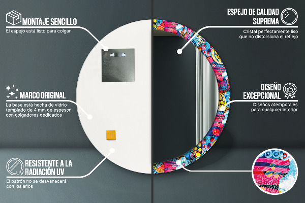 Kulaté zrcadlo rám s potiskem Barevné čmáraní